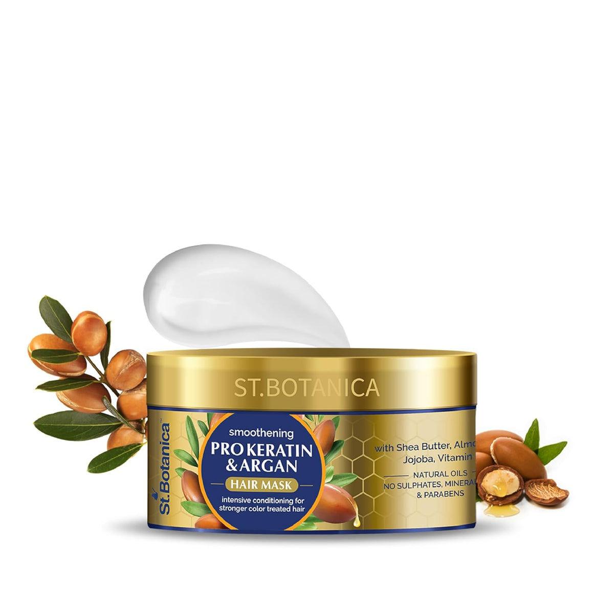 St.Botanica Smoothening Pro Keratin & Argan Hair Mask for Women, 200 ml | with Pro Keratin & Argan Oil | Deeply Conditions Dry, Damaged Hair | Protects Coloured Hair | No Parabens & Sulphates