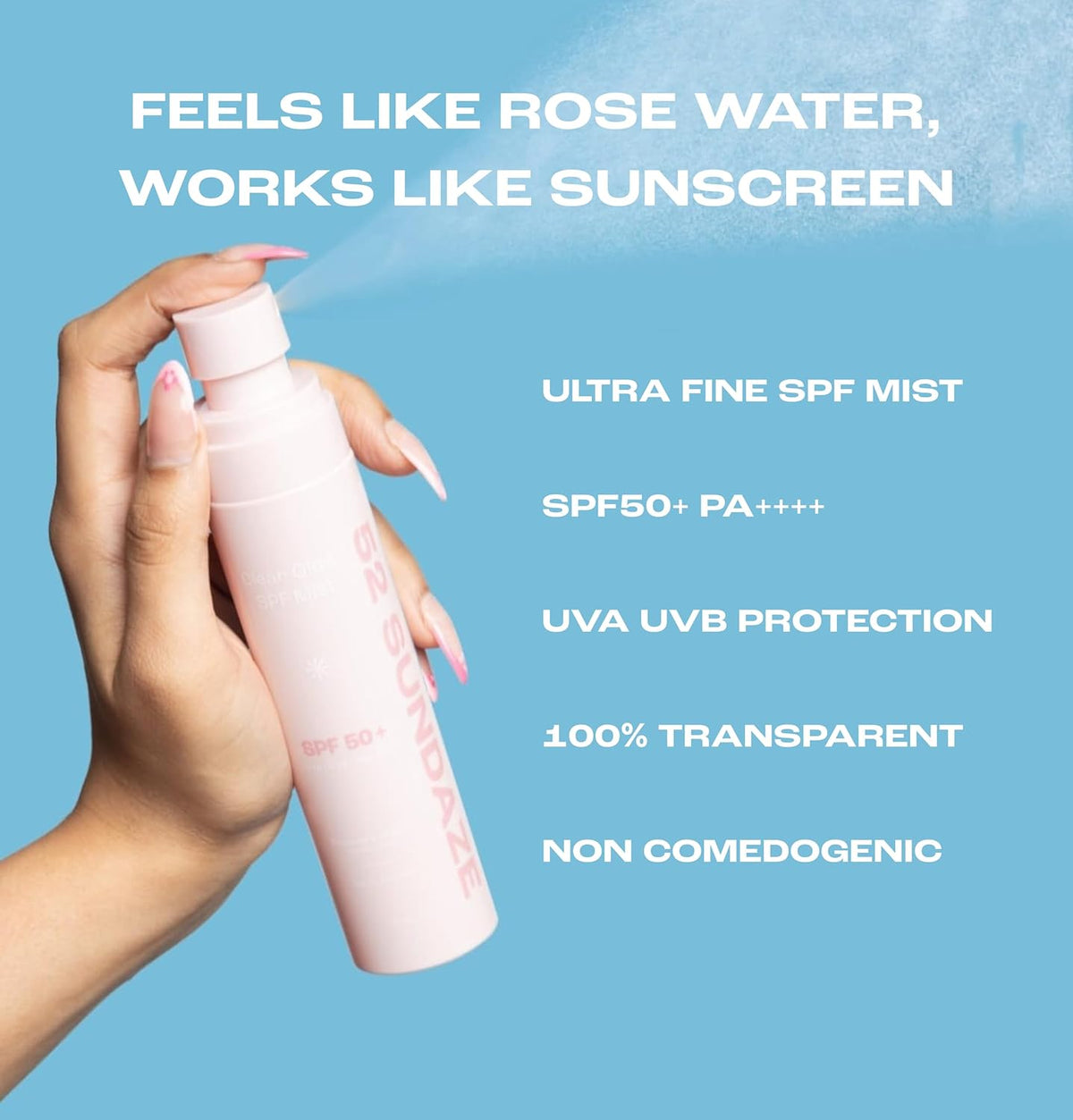 52 Sundaze SPF50 Rosewater Sunscreen Mist | SPF 50+ PA++++ Sunscreen Spray | Invisible Sun Screen | Clear Glow SPF Mist | UVA/B Broad Spectrum | For Oily & Dry Skin | Hydrating | No White Cast | Easy Reapplication | Men & Women | 100 ml