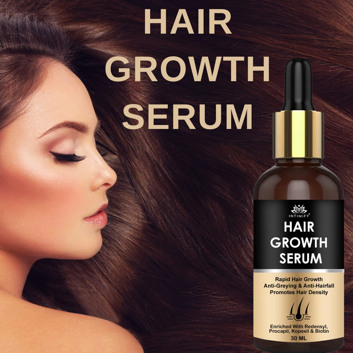 INTIMIFY Hair Growth Serum for Men and Women | Reduces Hair Fall | Frizz Control | Contains Redensyl, Biotin 30 ml