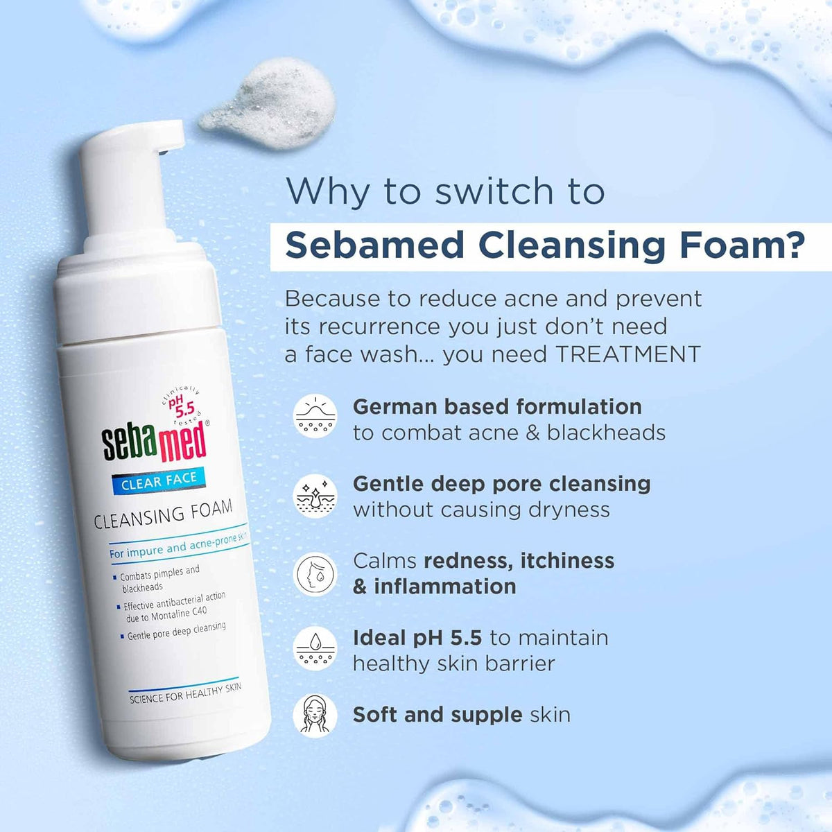 SebaMed Anti-Hairloss Shampoo, 200ml & Sebamed Clear Face Foam, 50ml