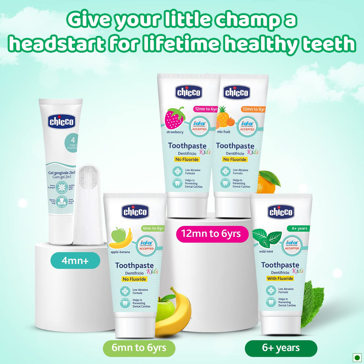 Chicco 70g Toothpaste, Mild Mint Flavour for 6Y+ Kids, Preservative-free, Cavity Protection