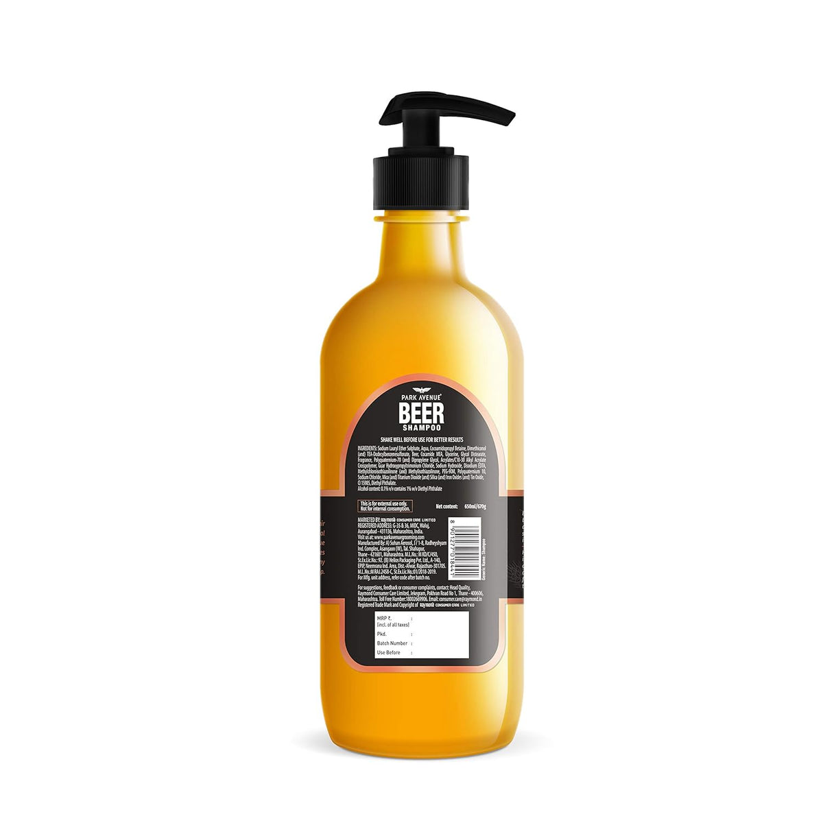 Park Avenue Beer shampoo for Shiny & Bouncy Hair (650ml) | Paraben Free | For Dull & Lifeless Hair | Crafted with Natural Beer