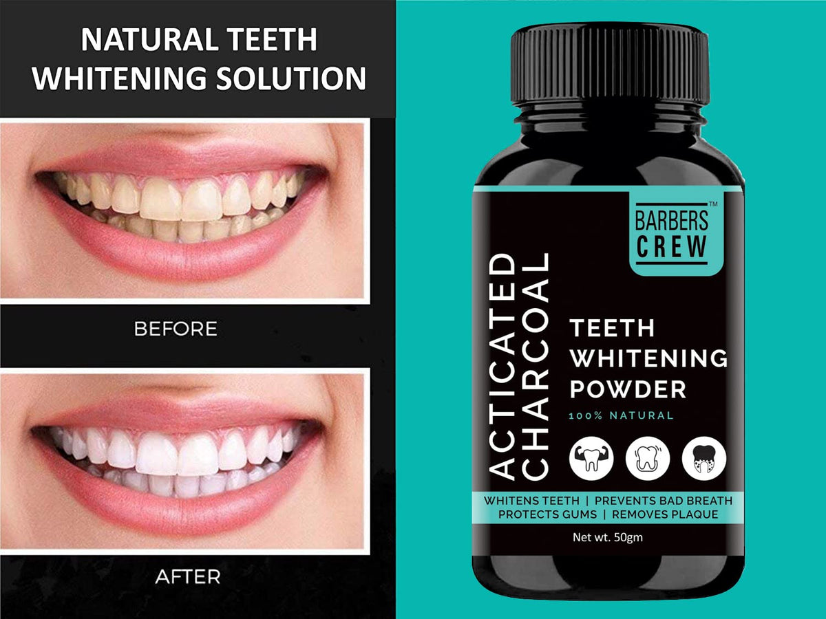 Barbers Crew Teeth Whitening Charcoal Powder for Tobacco Stain, Tartar, Gutka Stain and Yellow Teeth Removal 50 gm