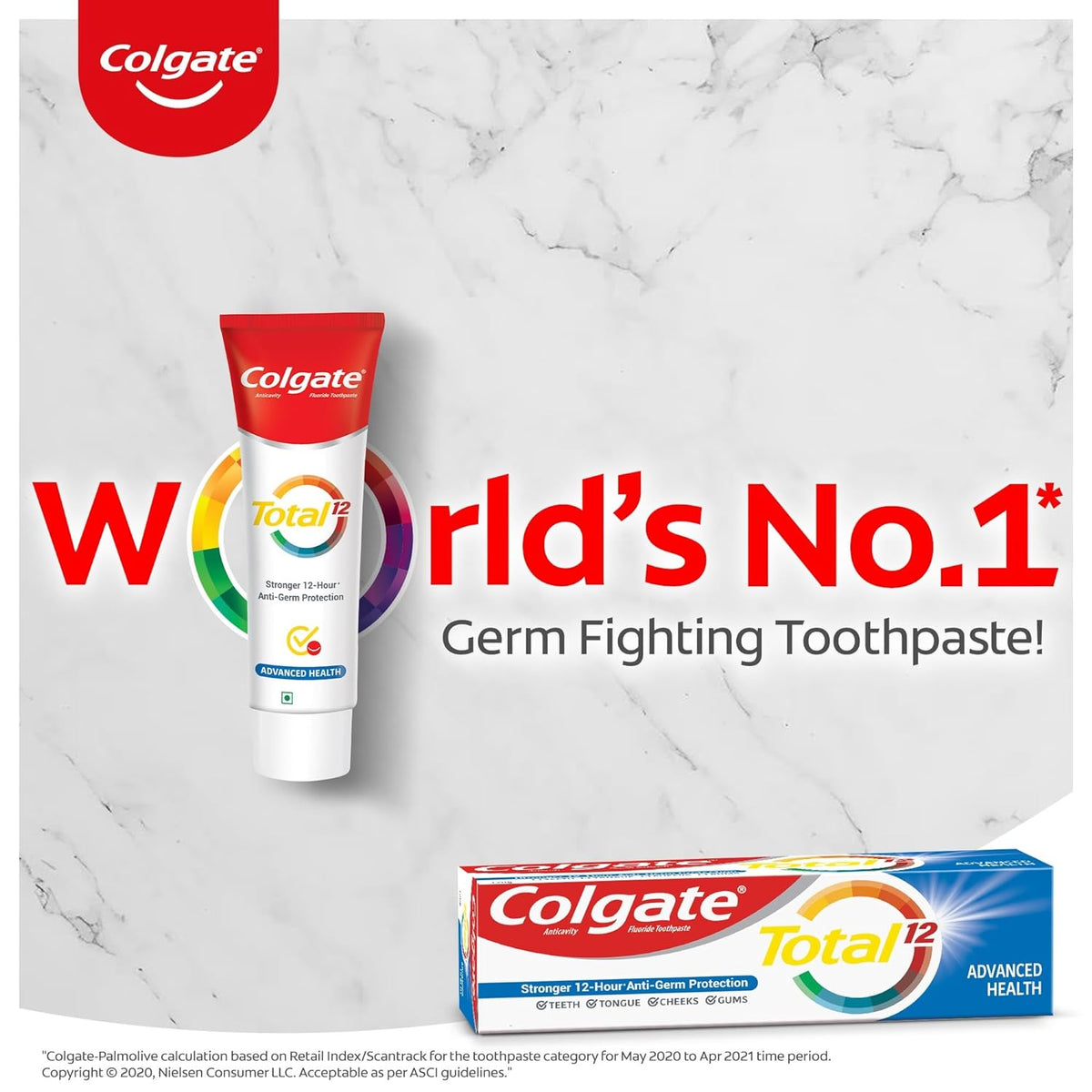 Colgate Total 120 gm Advanced Health Toothpaste, Antibacterial Tooth paste, Stronger 12-Hour Anti-Germ Protection, Whole Mouth Health, World's No. 1* Germ-fighting Toothpaste