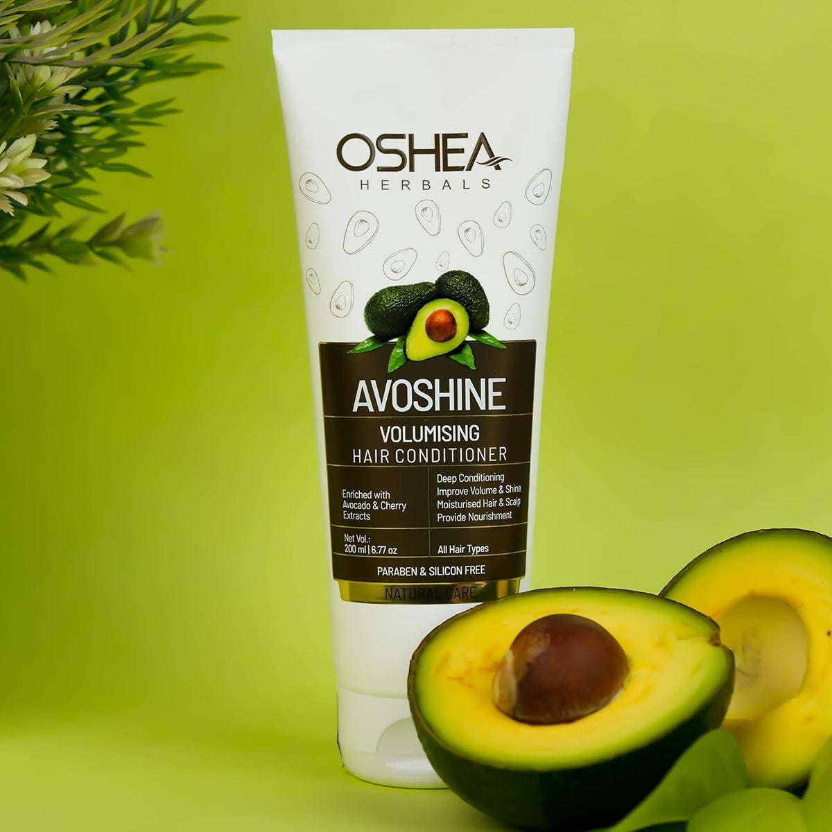 Oshea Herbals Avoshine Volumizing Nourishing Hair Conditioner | Deep Conditioning for Improved Volume and Frizz Control | Enriched with Avocado & Cherry Extract | Paraben & Silicone Free 200ml