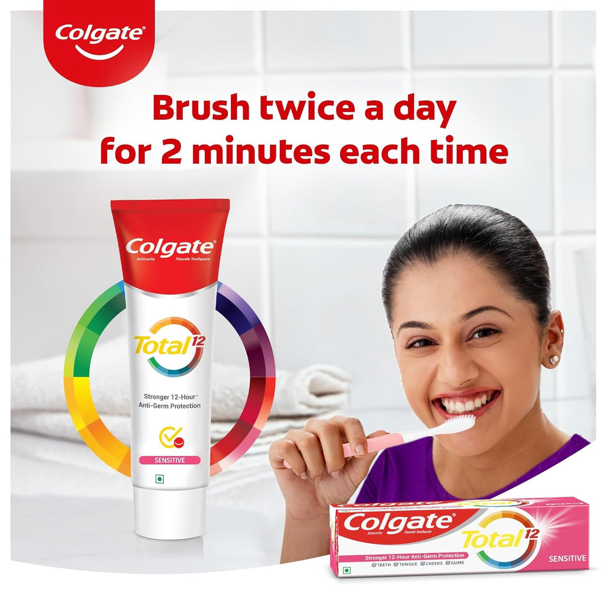 Colgate Total Sensitive Toothpaste 120 gm, Antibacterial Tooth paste, Whole Mouth Health, World's No. 1* Germ-fighting Toothpaste