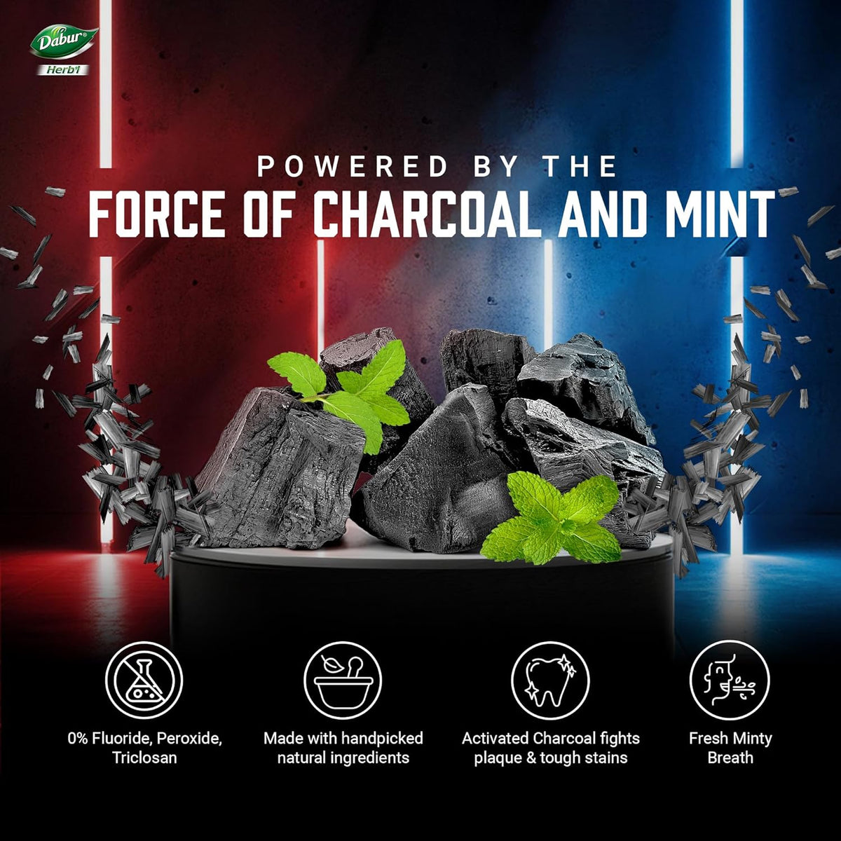 Dabur Herb'l Activated Charcoal & Mint Toothpaste - Star Wars Pack (Black Gel)- 240g (120gx2) Combo Pack | For Whitening | Fluoride Free Toothpaste | Fights Plaque & Extrinsic Stains