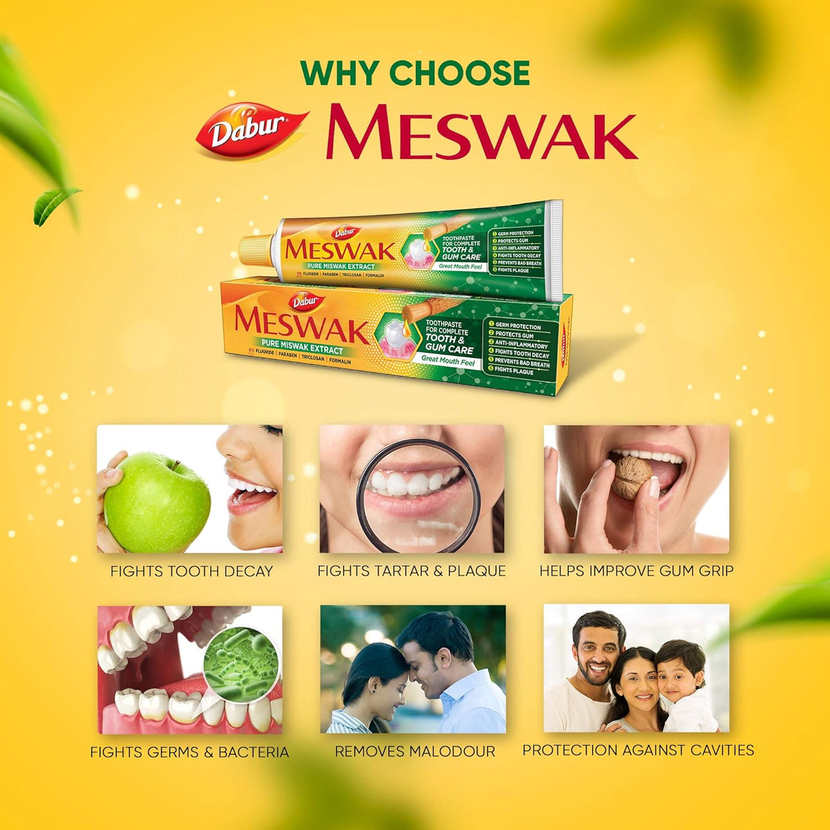 Dabur Meswak Complete Oral Care Toothpaste - 500g (2 x 200g + 1 x100g) | Complete Oral & Gum Care Toothpaste | Contains Pure & Rare Miswak extract | No added Fluoride, Paraben, Triclosan & Formalin