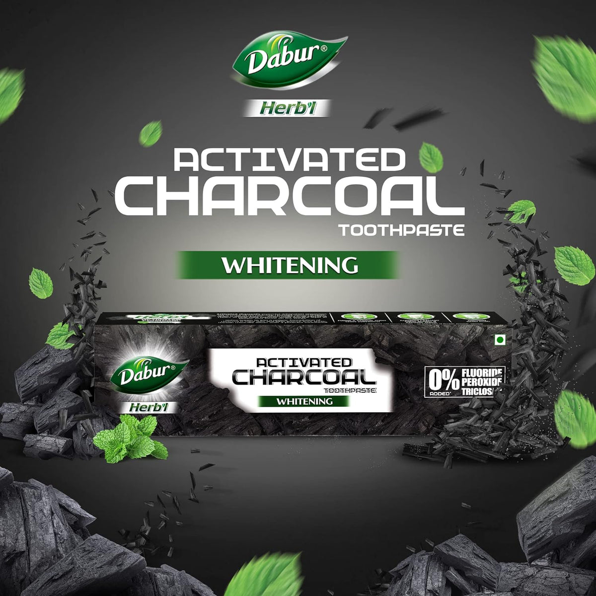 DABUR Herb'L Activated Charcoal Toothpaste-120G|Black Gel Toothpaste|Whitening Toothpaste|Fluoride Free|Fights Plaque&Extrinsic Stains|With Power Of Charcoal&Mint|Cool&Refreshing Mouth Experience