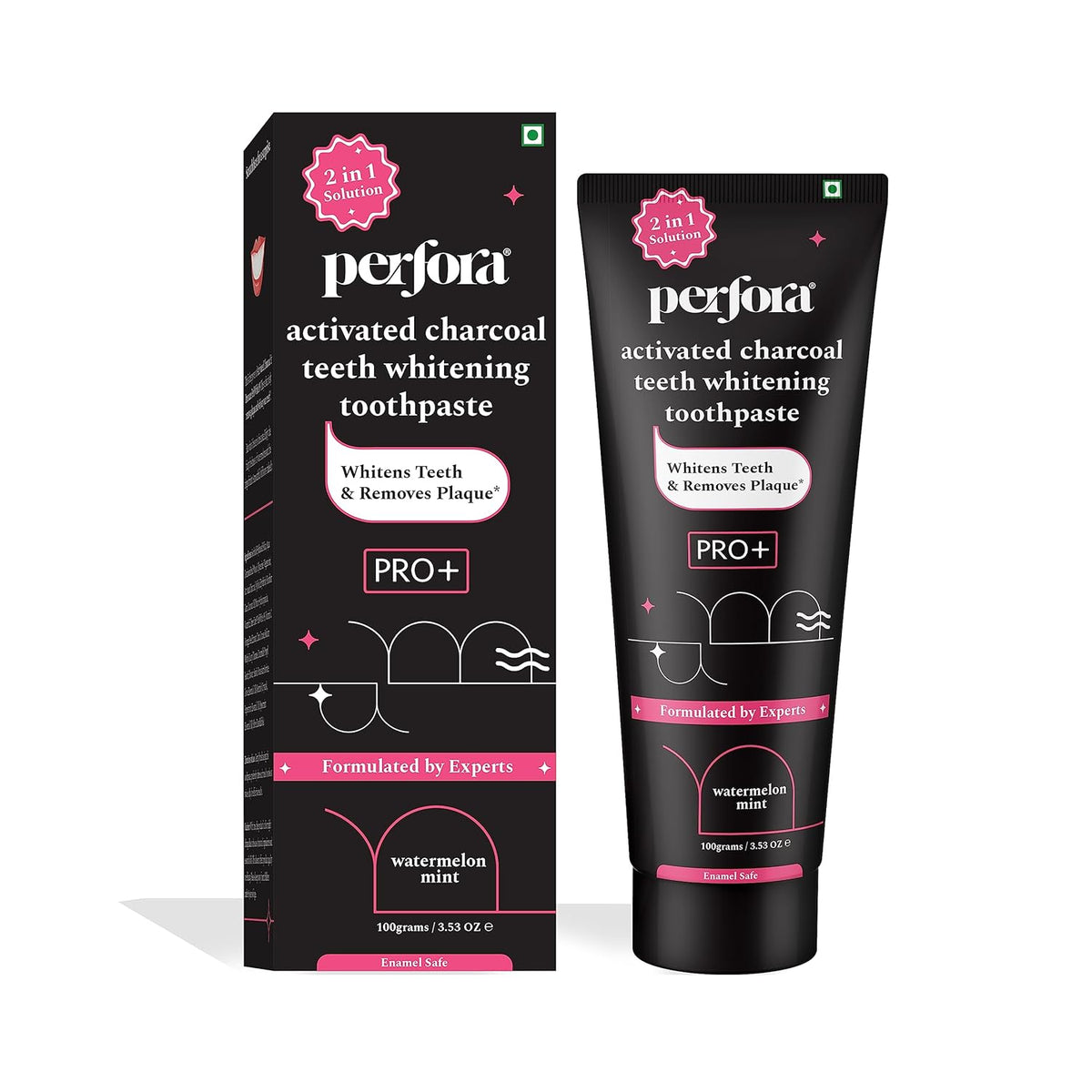 Perfora Activated Charcoal Whitening Toothpaste 100 gms | Enamel Safe Teeth Whitening Toothpaste for Men & Women | Removes Coffee, Tobacco & Wine Stains | SLS Free | Watermelon Mint