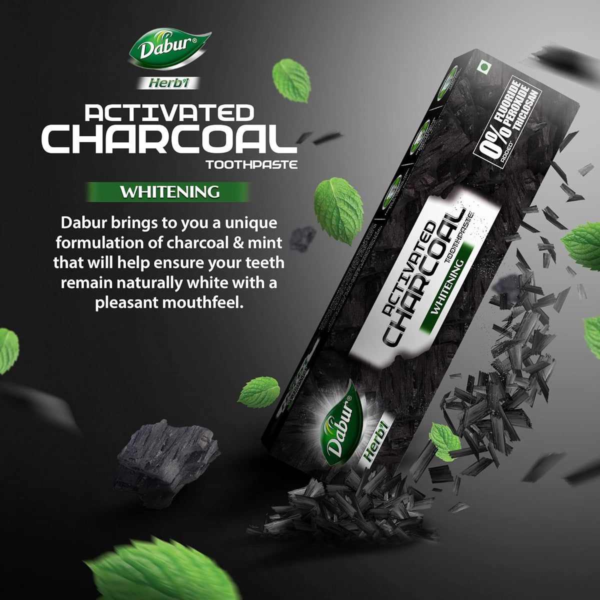 DABUR Herb'L Activated Charcoal Toothpaste-120G|Black Gel Toothpaste|Whitening Toothpaste|Fluoride Free|Fights Plaque&Extrinsic Stains|With Power Of Charcoal&Mint|Cool&Refreshing Mouth Experience