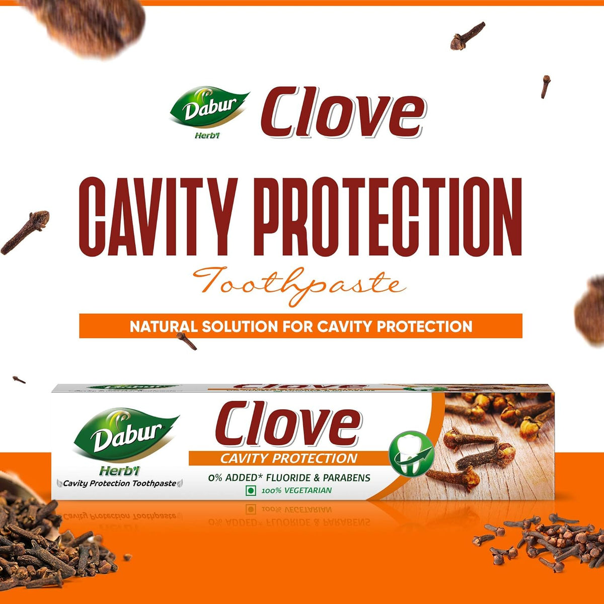 Dabur Herb'l Clove Cavity Protection Toothpaste - 200g | No added Fluoride & Parabens | For Strong & Healthy Teeth | Fights Bacteria & Relieves Dental Pain | Provides Pleasant Mouthfeel After Brushing