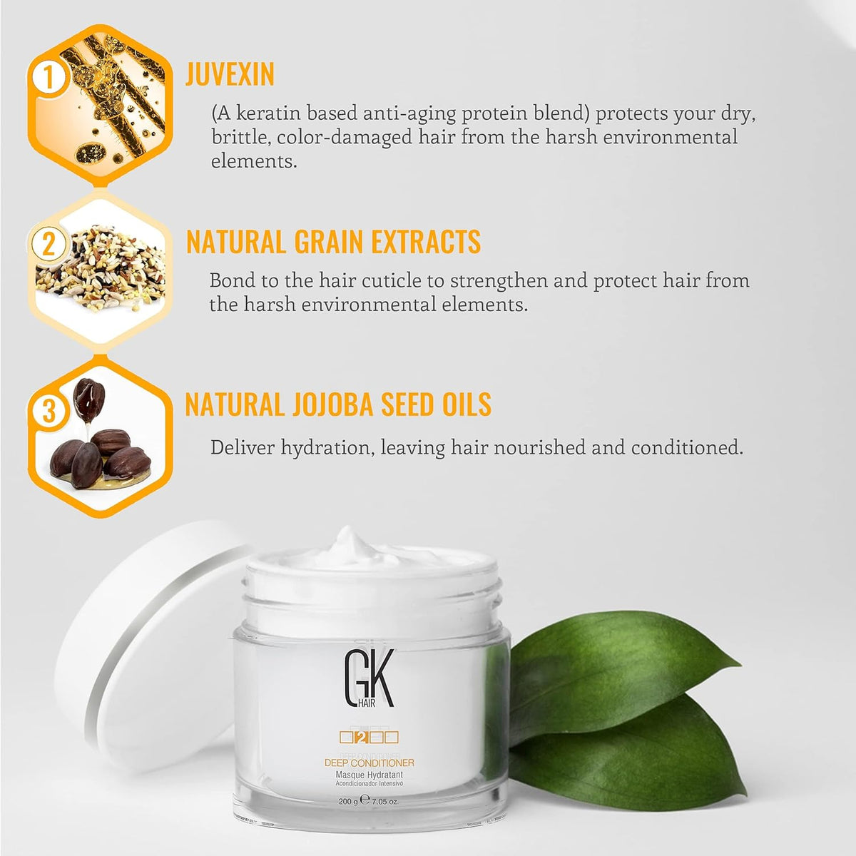 GK Hair Deep Conditioner Mask For Dry Frizzy & Damaged Hair With Jojoba Oil And Juvexin Locks In Hydration, Provides Smooth, Shiny And Soft Hair, 200g