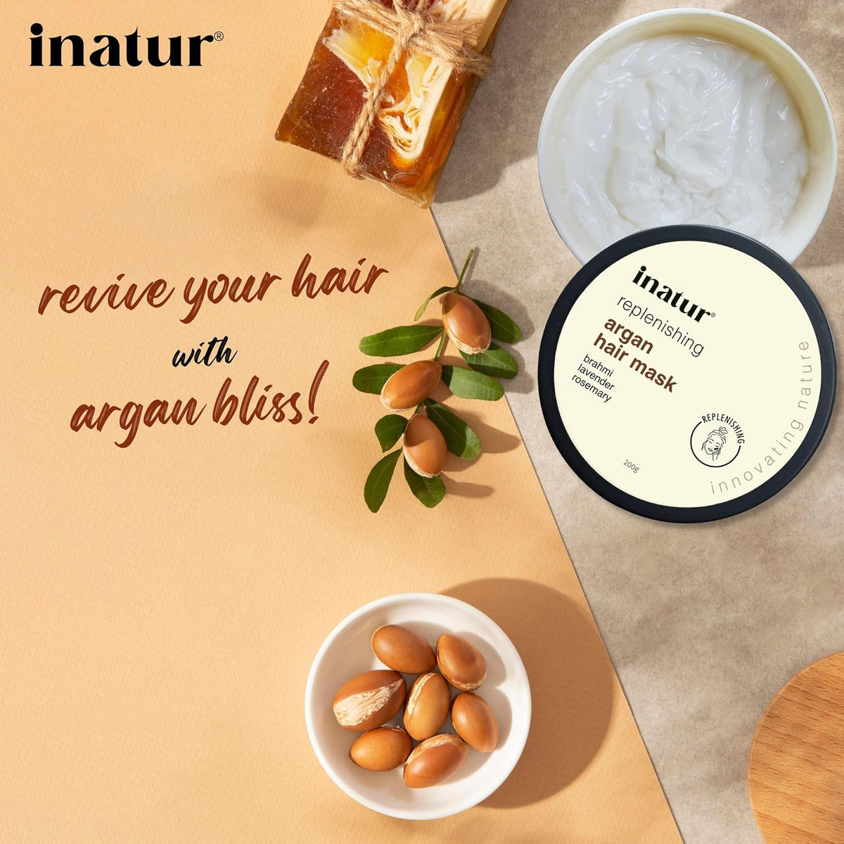 Inatur Argan Hair Mask | Hair Strengthening & Reduces Hair Fall I Deep Conditioning For Brittle, Frizzy & Dry Hair | Sulfate & Silicone Free | Natural & Vegan | 200g