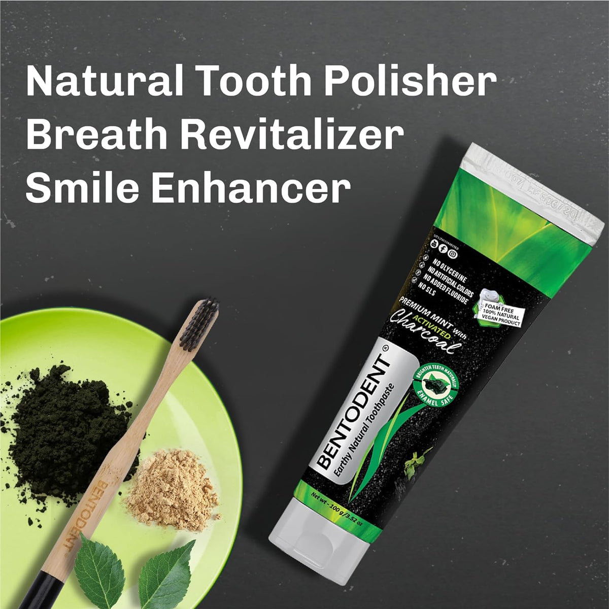 BENTODENT TOOTHPASTE Activated Charcoal Toothpaste -Teeth Whitening, Cavity Protection - Natural toothpaste, No Fluoride & No SLS (100 Grams)