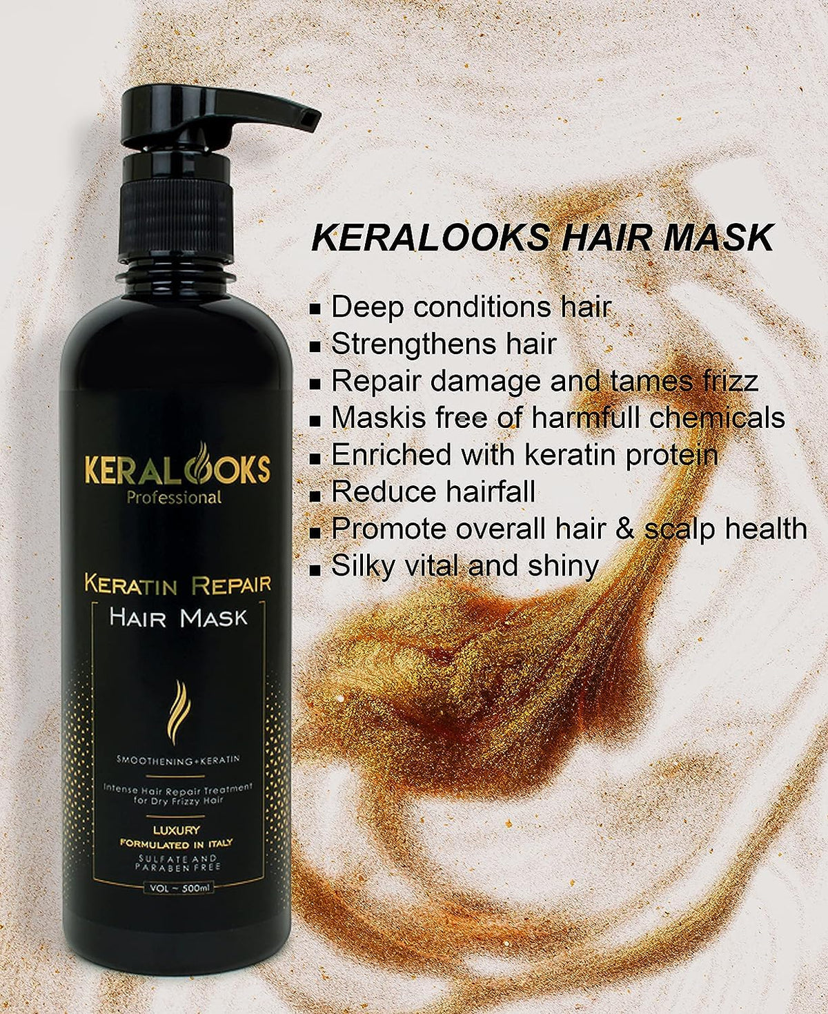 Keralooks Professional Keratin Sulphate Free Shampoo and Mask Combo Pack (500ml each)