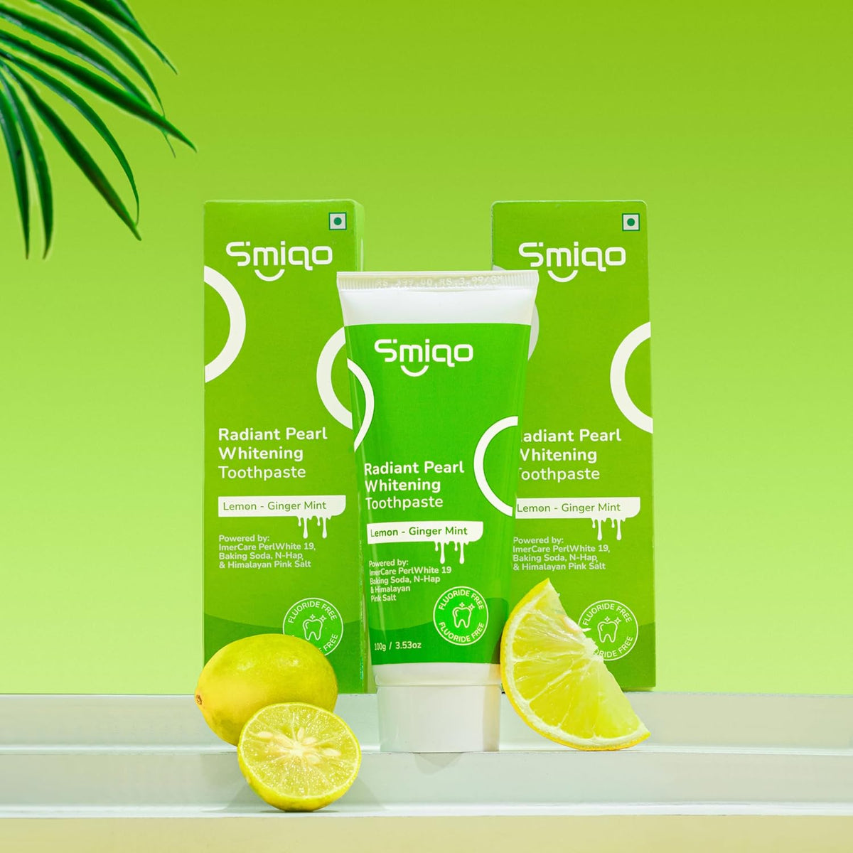 Smiqo Teeth Whitening Toothpaste - 100g | Rapid Stain Removal & Gum Care | Lemon Ginger Twist | Advanced Formula with ImerCare PerlWhite 19, Baking Soda, Bromelain, N-Hap | SLS & Chemical Free, No Artificial Flavours | Freshens Breath