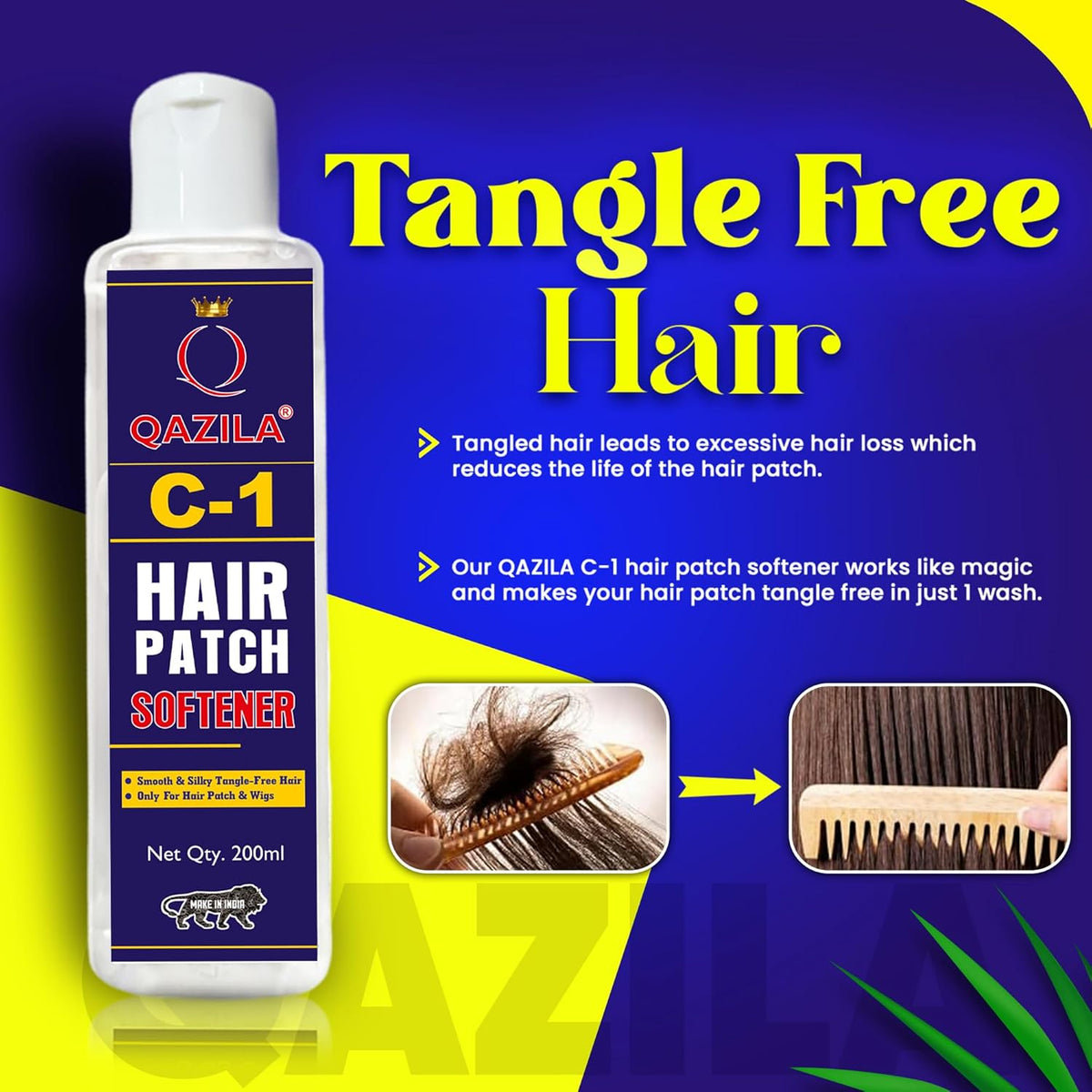 Qazila C-1 Hair Patch Softener| Hair Patch Conditioner| Hair Patch Wash Chemical| Soft, Silky and Tangle-Free Hair|200 ml