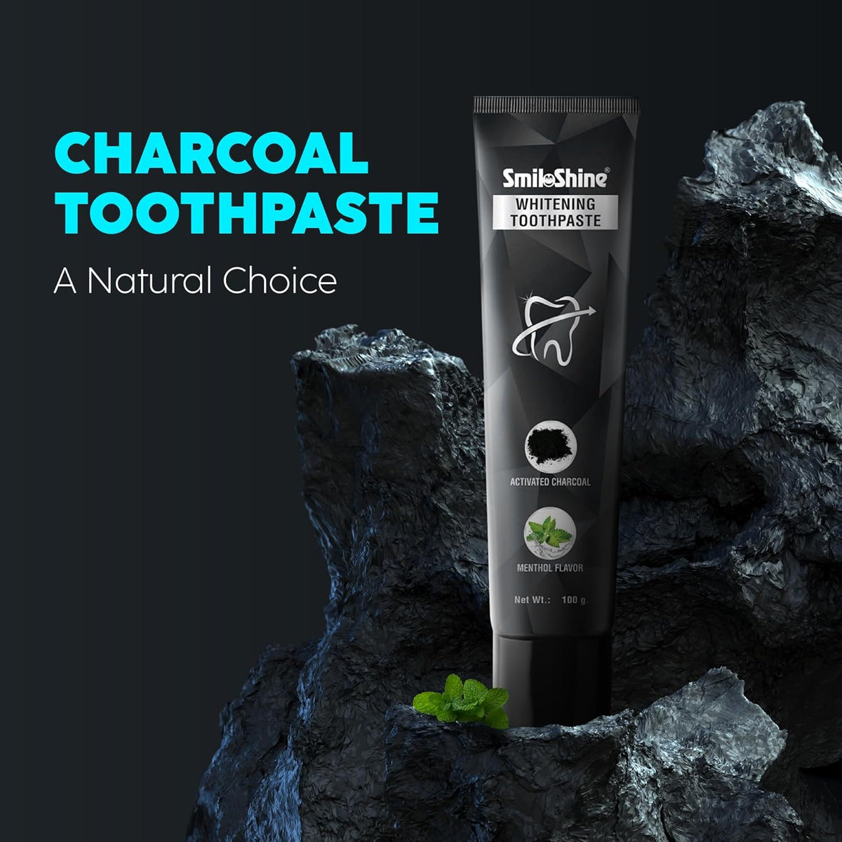 SmiloShine Charcoal Activated Whitening Toothpaste 100g With Menthol Flavor For Fresh Breath, Protect Enamel & Fight Cavities | Teeth Whitening Toothpaste | Charcoal Toothpaste 100gm