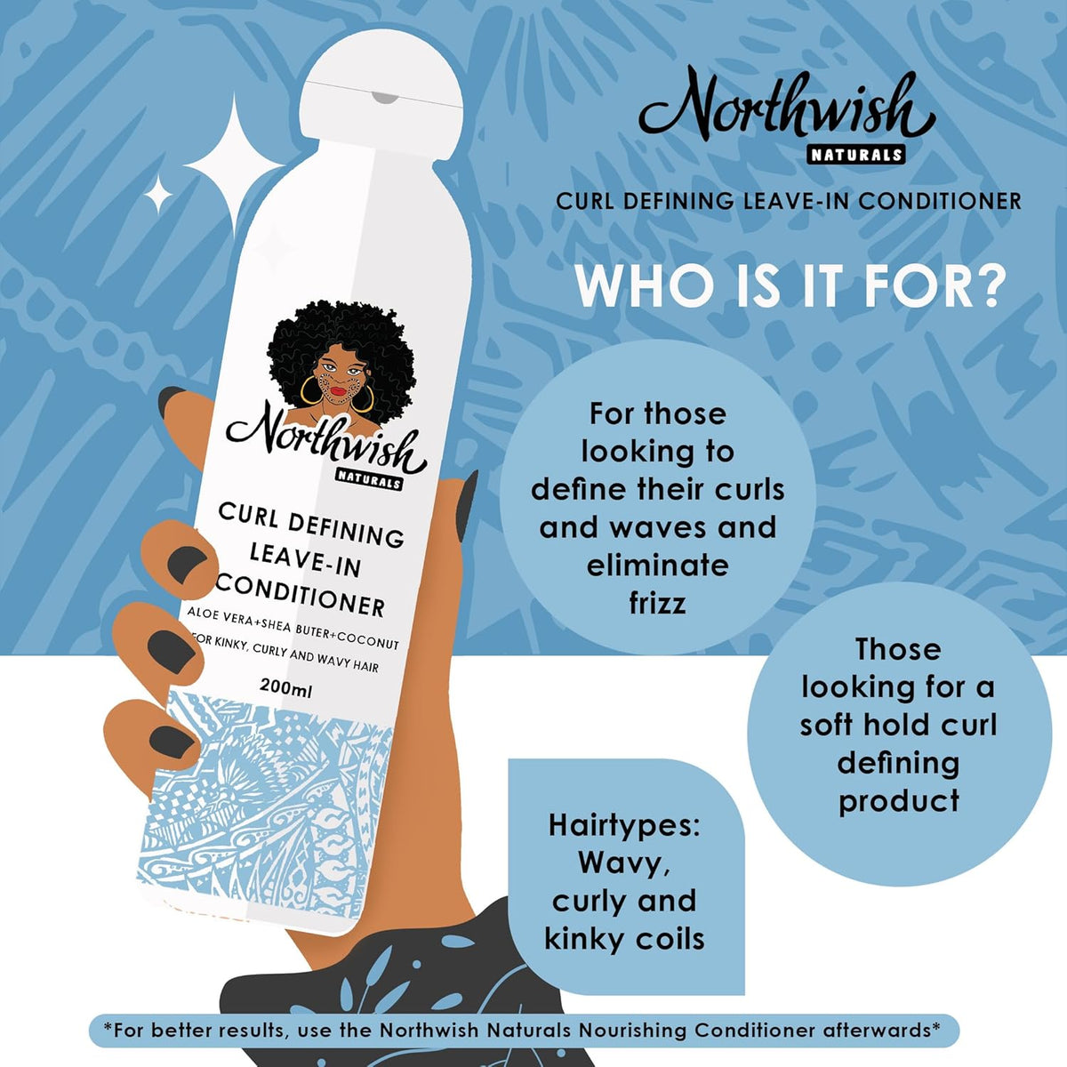 Northwish Naturals, Curl Defining Leave-in Conditioner, 200ml Soft-Medium Hold, CG Friendly, Frizz Control & High Definition With Wavy, Curly & Oily Hair (Aloe Vera)