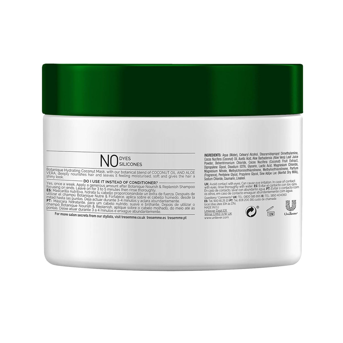 Tresemmé Botanique Nourish and Replenish Hydrating Coconut Mask with Coconut oil and Aloevera For Smooth, Shinty and Visible Healthy Hair 300ml