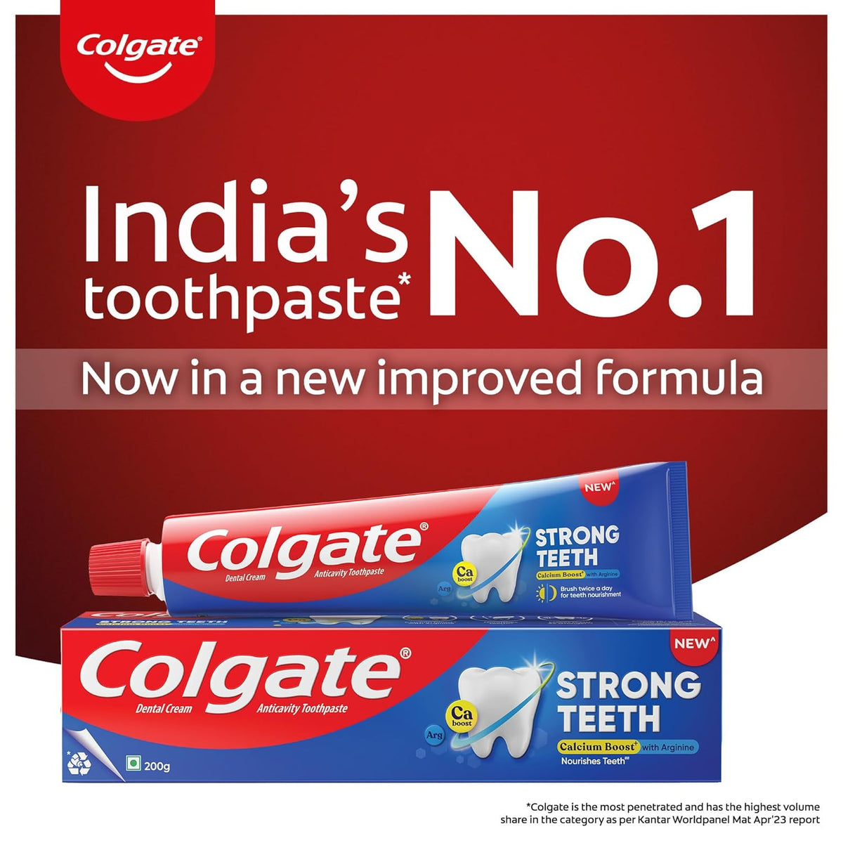 Colgate Strong Teeth, 150g, India’s No: 1 Toothpaste Brand, Calcium-boost Tooth Paste for 2X Stronger Teeth, Whitens Teeth, Fresh Breath & Prevents Cavities