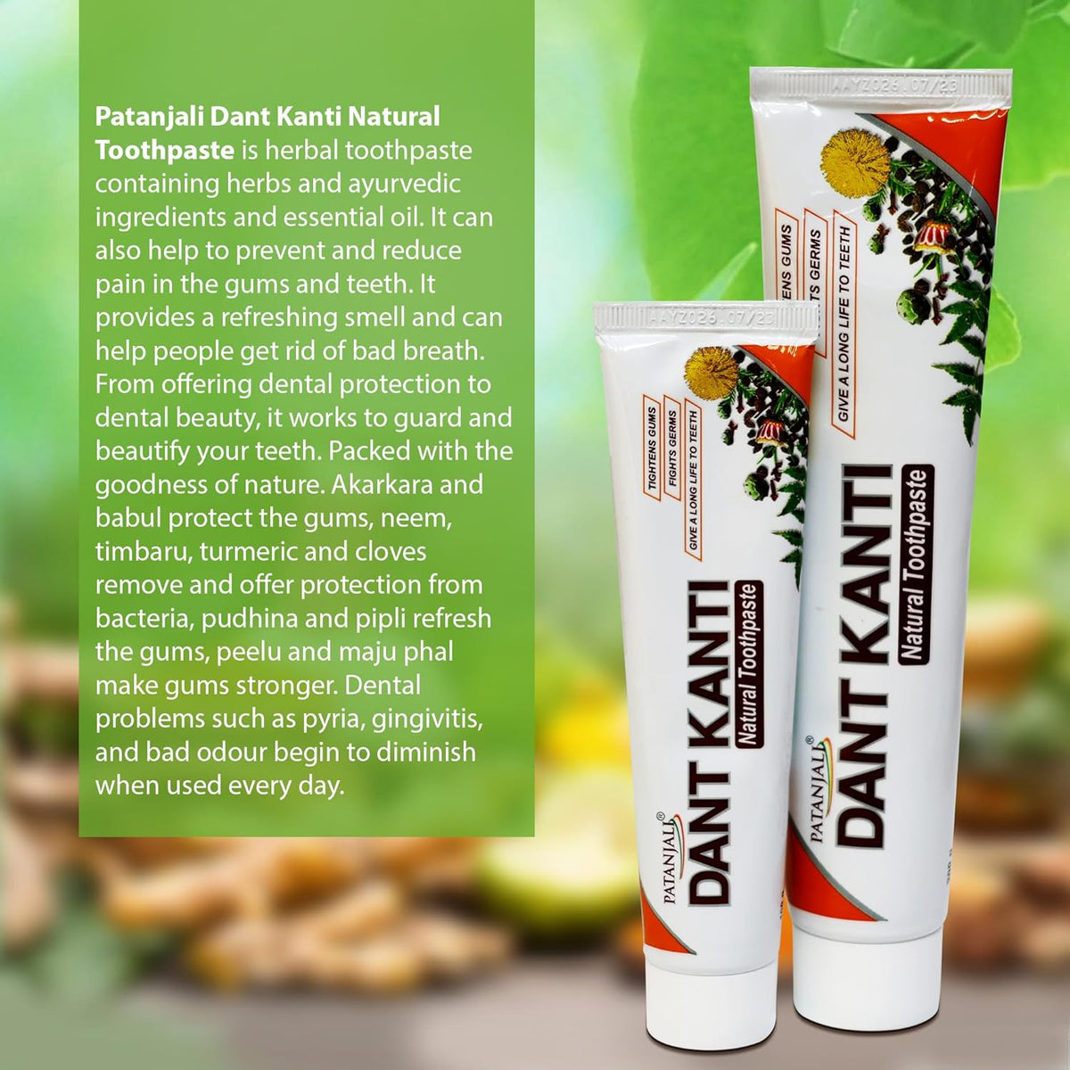 Patanjali Dant Kanti Natural Toothpaste (200g+100g), Big Saver Pack, Makes Teeth Strong, Tightens Gums, Gives Cavity Free Smile