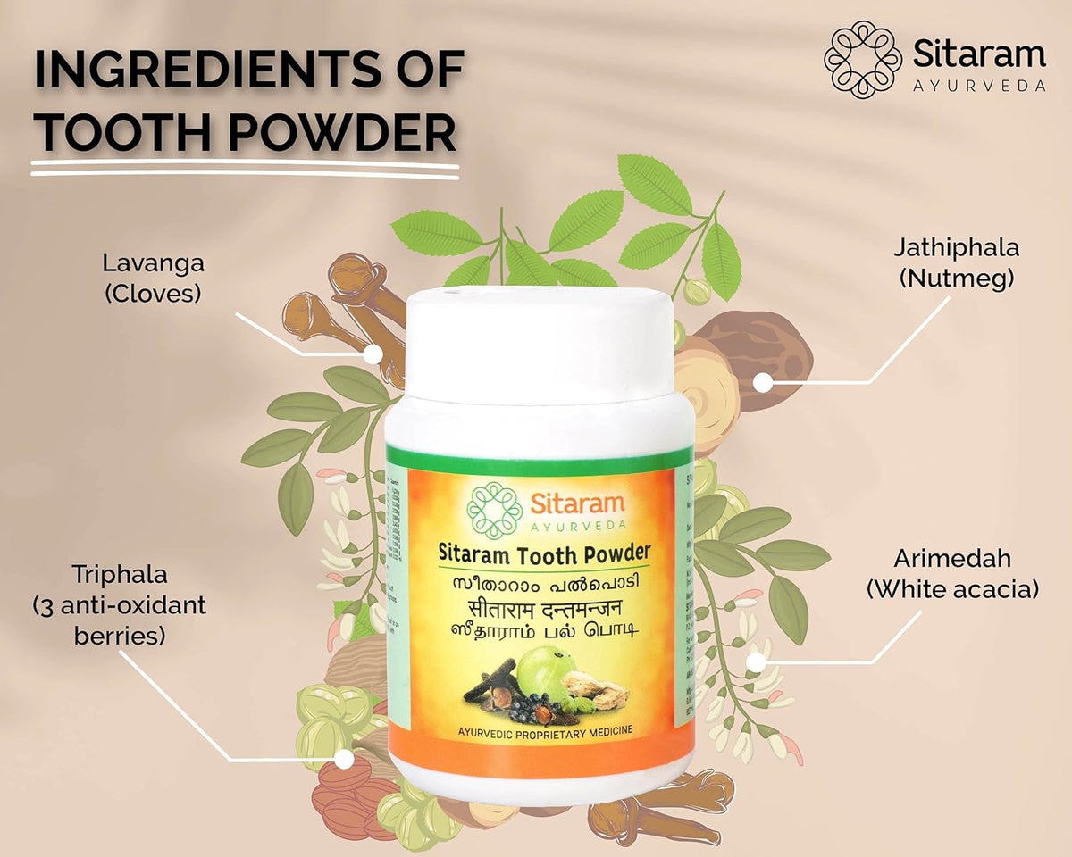 Sitaram Ayurveda Ayurvedic Tooth Powder 50gms | Ayurvedic Teeth Whitening Powder | Freshens Breath, Removes Stains, Herbal Tooth Powder For Oral Health