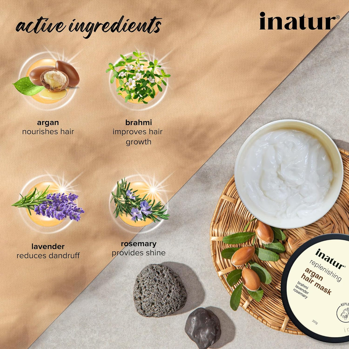 Inatur Argan Hair Mask | Hair Strengthening & Reduces Hair Fall I Deep Conditioning For Brittle, Frizzy & Dry Hair | Sulfate & Silicone Free | Natural & Vegan | 200g