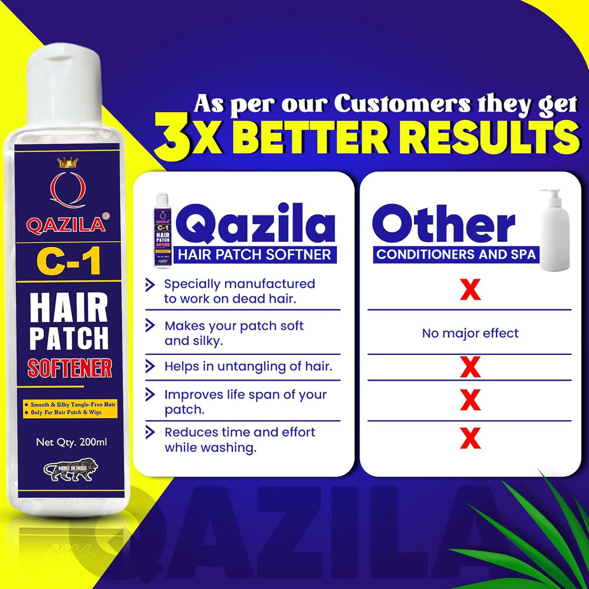 Qazila C-1 Hair Patch Softener| Hair Patch Conditioner| Hair Patch Wash Chemical| Soft, Silky and Tangle-Free Hair|200 ml