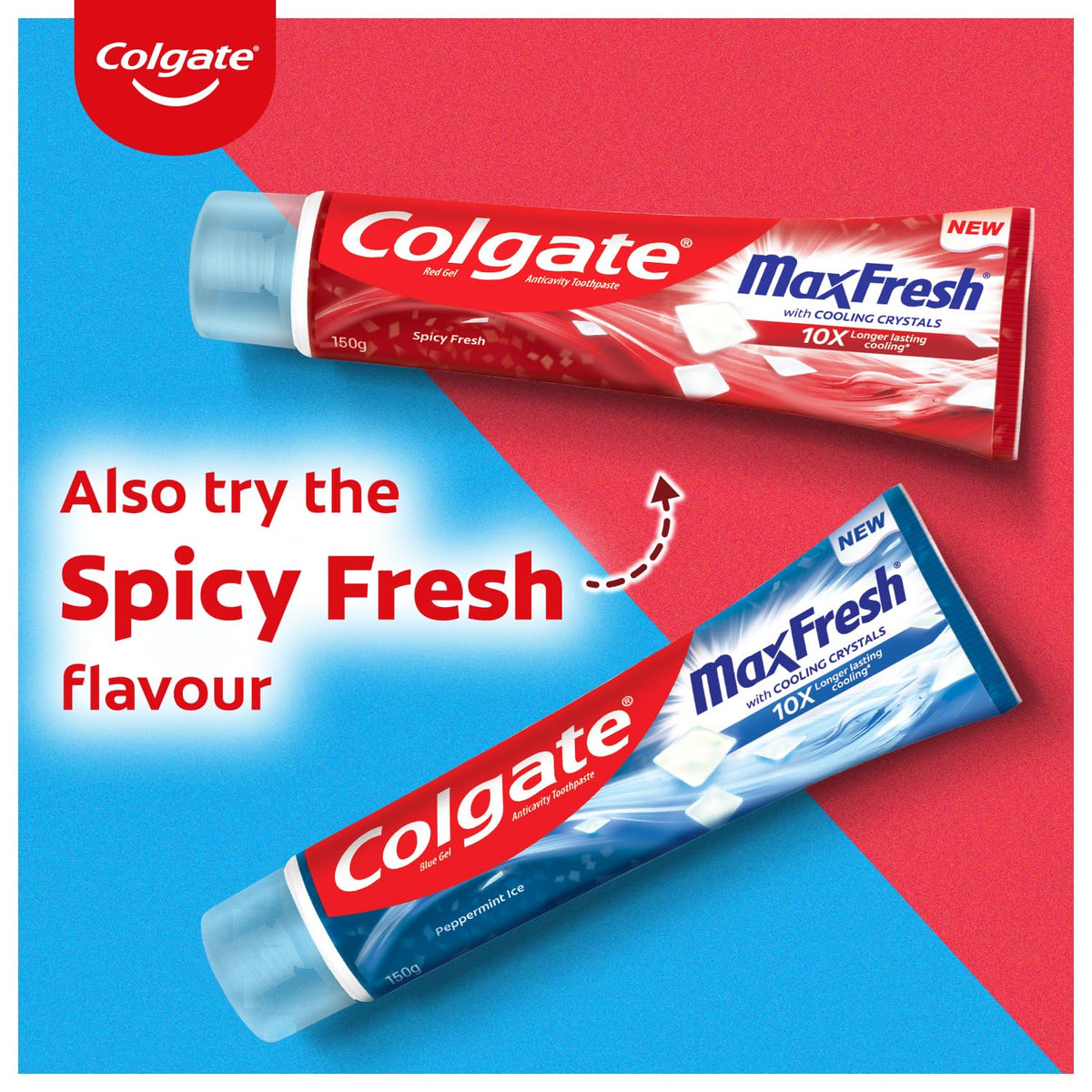 Colgate MaxFresh Toothpaste, Blue Gel Tooth Paste with Menthol for Super Fresh Breath, 300g, 150g X 2 (Peppermint Ice, Combo Pack Offer)