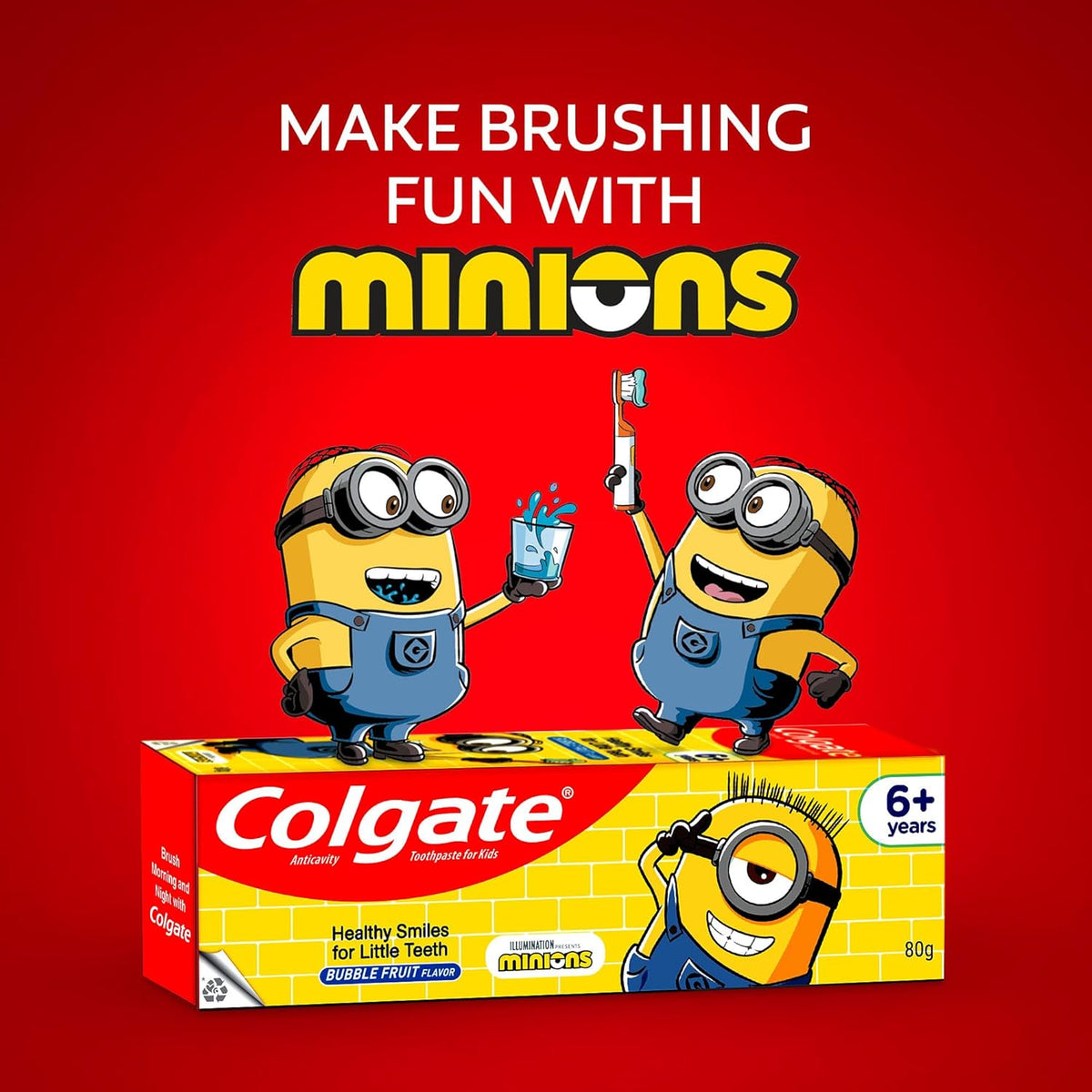 Colgate Kids Toothpaste, Gentle Protection for 6+ Years, Minions, Bubble Fruit Flavour, 80g