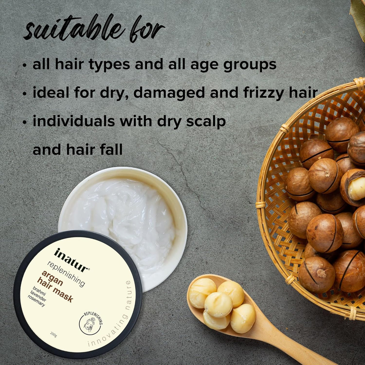 Inatur Argan Hair Mask | Hair Strengthening & Reduces Hair Fall I Deep Conditioning For Brittle, Frizzy & Dry Hair | Sulfate & Silicone Free | Natural & Vegan | 200g