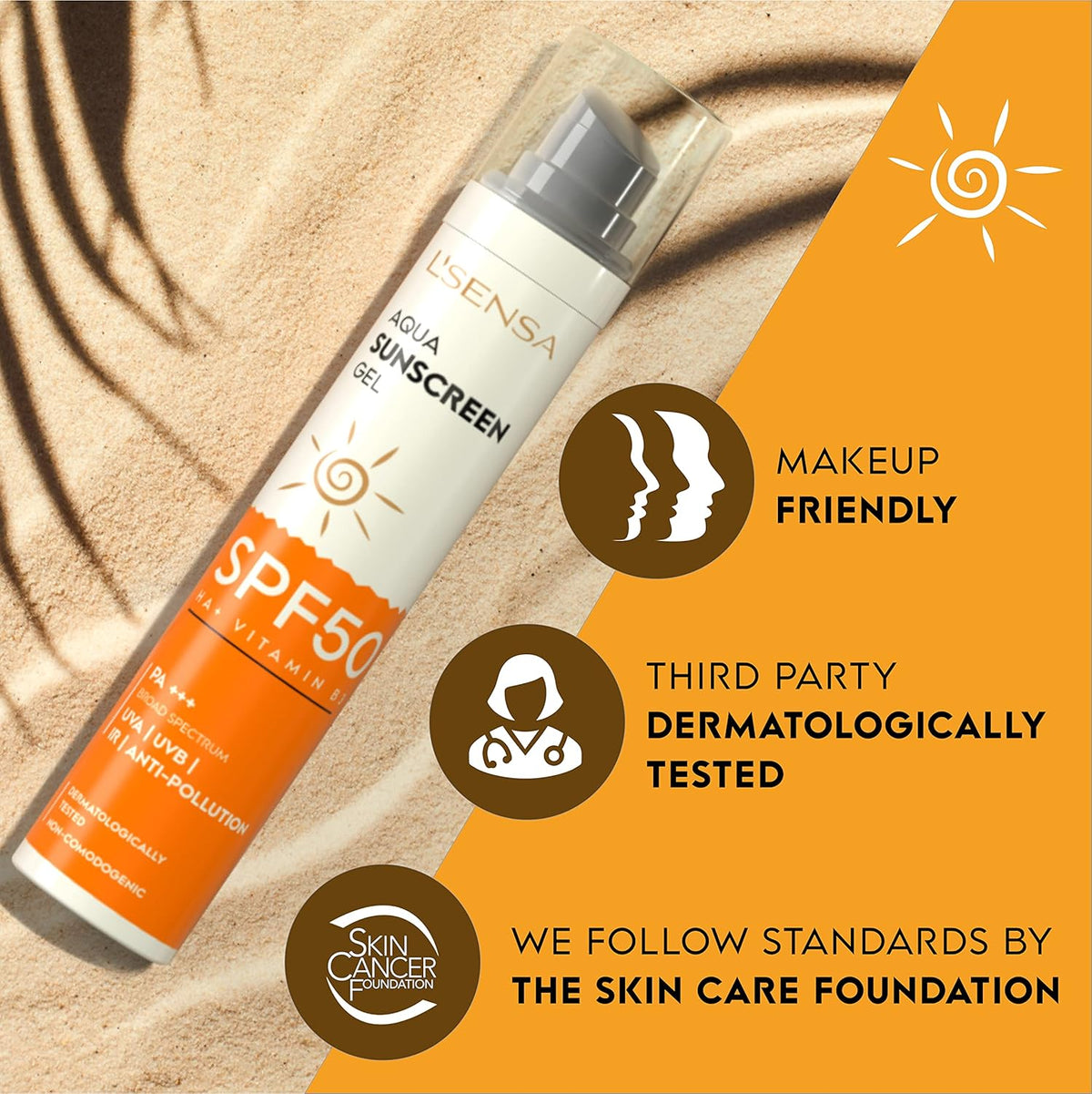 Sunscreen SPF 50 for Oily Skin, Anti-Tan, Waterproof Sun cream, 1% Hyaluronic Aqua Gel, Free from Oxybenzone, For Oily, Combination & Ace Prone Skin, Make-Up Friendly For Women & Men, 50Gram