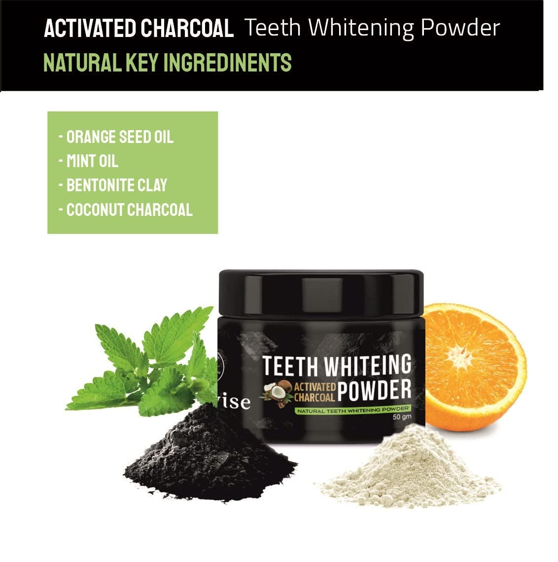 Likewise Activated Charcoal Teeth Whitening Powder - Enamel Safe Teeth Whitener - Suitable for Sensitive teeth - 50g